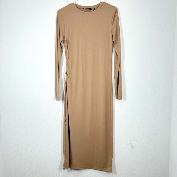 Vero Moda Phine Long Sleeve Rib Jersey Dress Light Brown Comfort Casual Travel - Picture 2 of 10